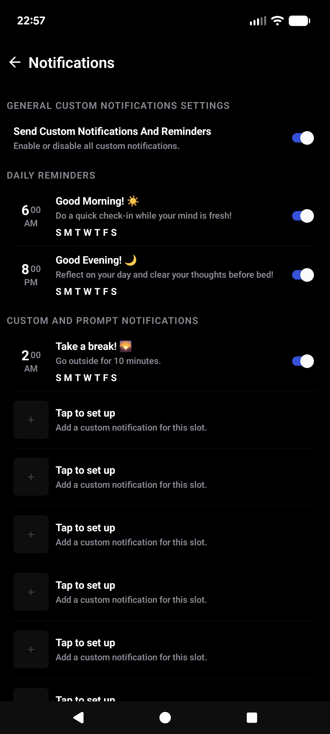 Setting up custom notifications and reminders in Mindwell
