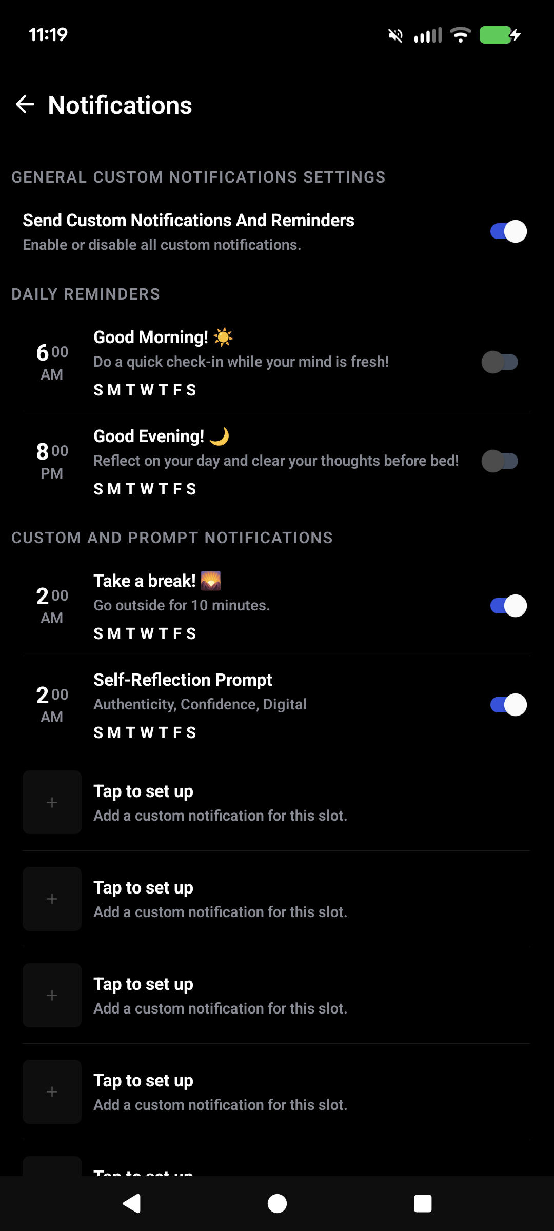 Opening notification settings in Mindwell