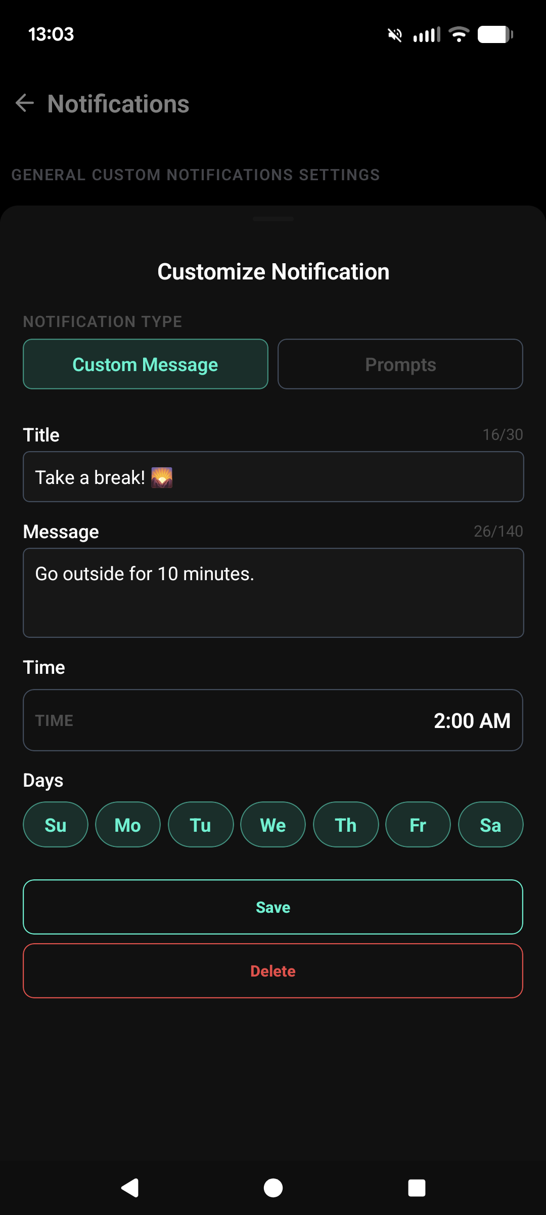 Setting up custom notifications and reminders in Mindwell